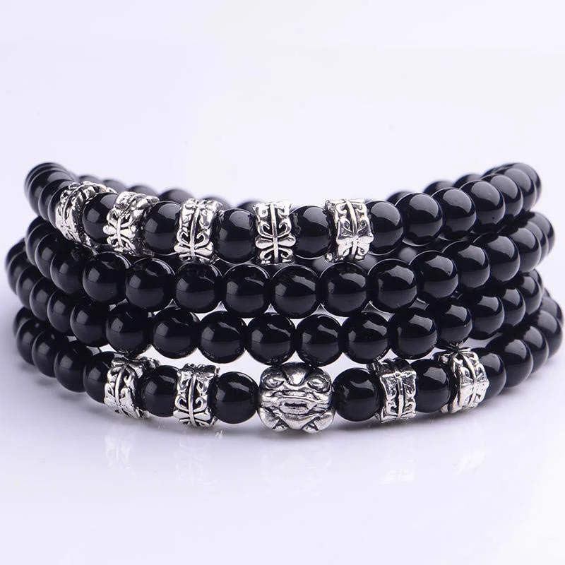 FengShui Natural Black Obsidian PiXiu Blessing Bracelet Necklace Mala