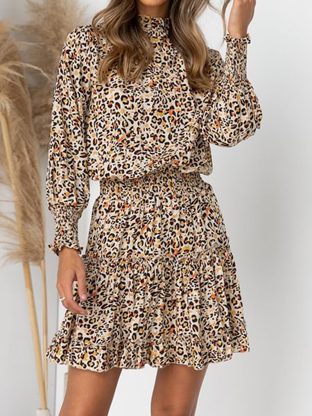 Leopard Print Long Sleeve Elastic Dress - BlackFridayBuys