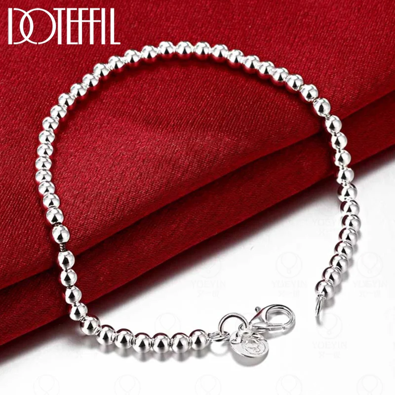 DOTEFFIL 925 Sterling Silver 4mm Smooth Beads Bracelet For Women Jewelry