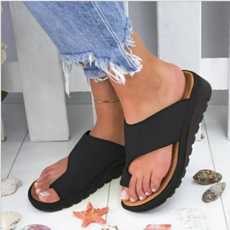 Qengg New Women Sandals All-match Fashion Comfy Platform Flat Shoes Soft Sole Casual Orthopedic Bunion Corrector Slippers Zapatos Nina