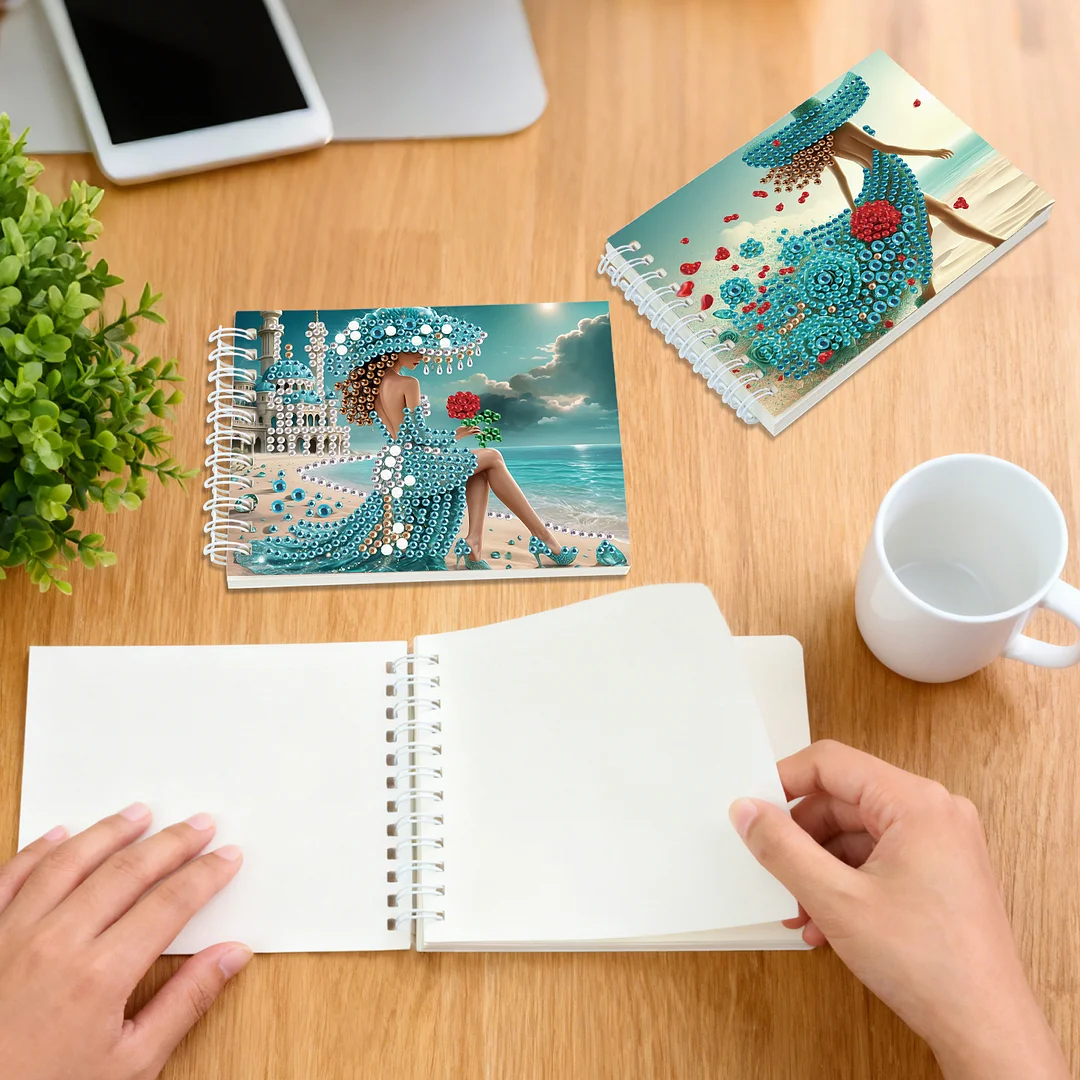 2 Pack Elegant Skirt Lady DIY Diamond Art Spiral Notebook Kit 80Pages No Lines