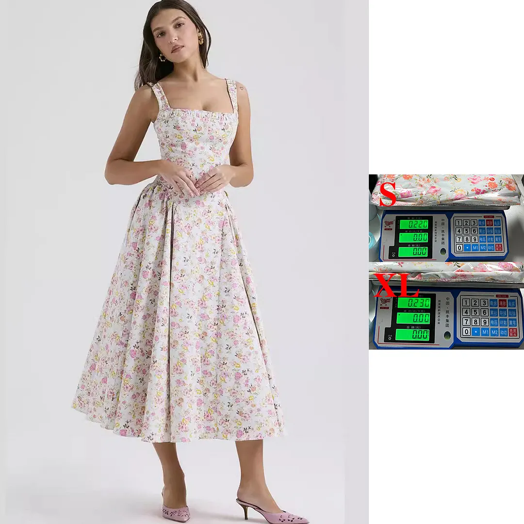 Brownm Brownm 24 Years Broken Flower Bohemian Wind Waist Show Thin Back Holiday Wind Sling Medium Long Dress 88104