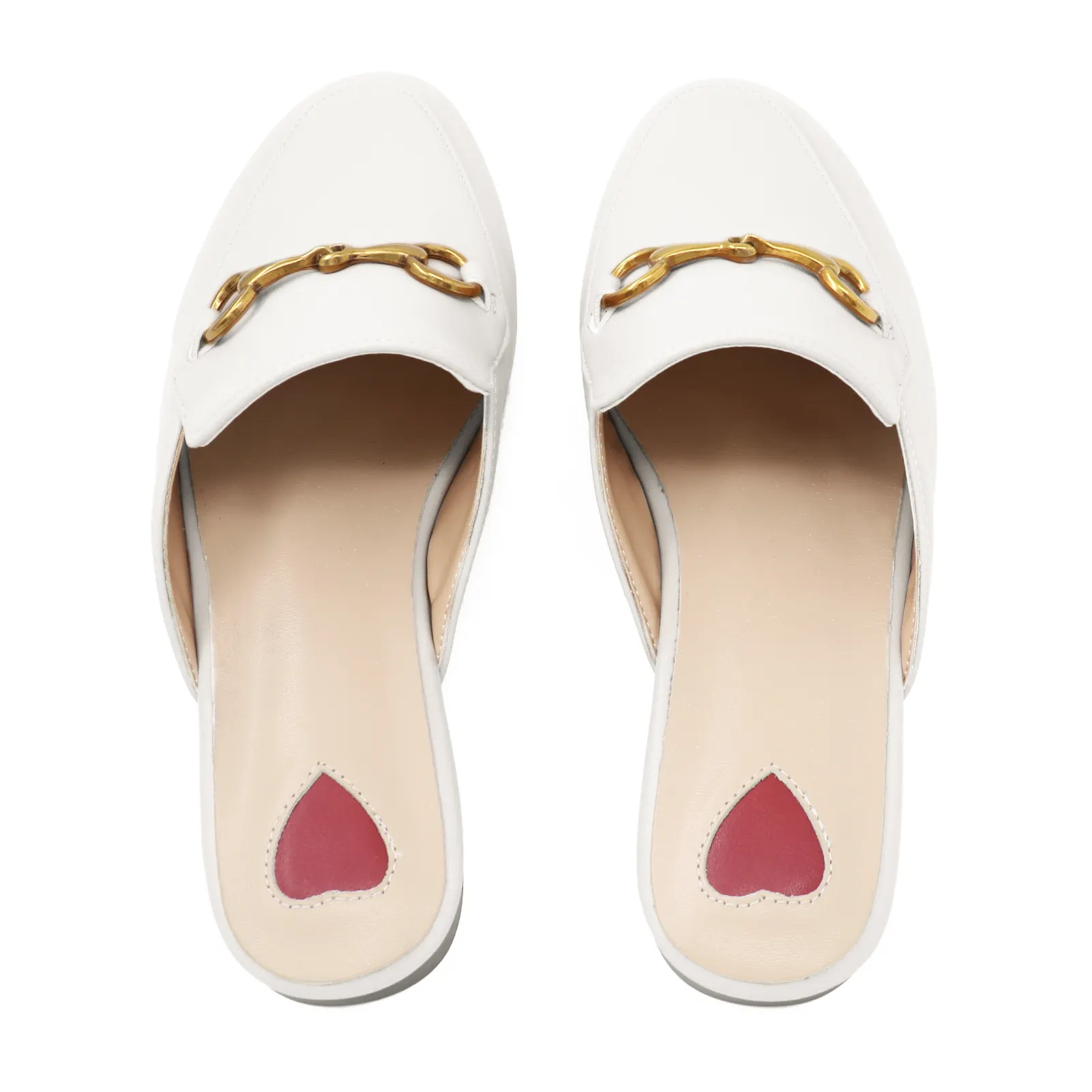 Red Heart Buckle White Mules Shoes-vocosishoes