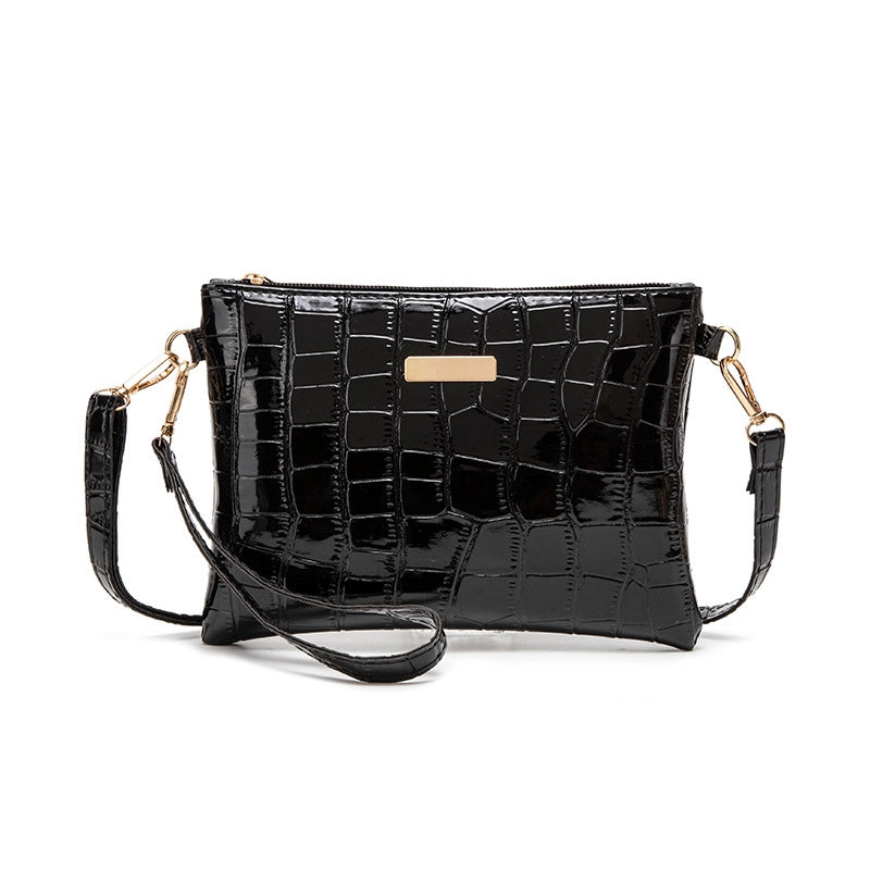 Women’s Pu Leather Solid Color Crocodile Classic Style Square Zipper Crossbody Bag