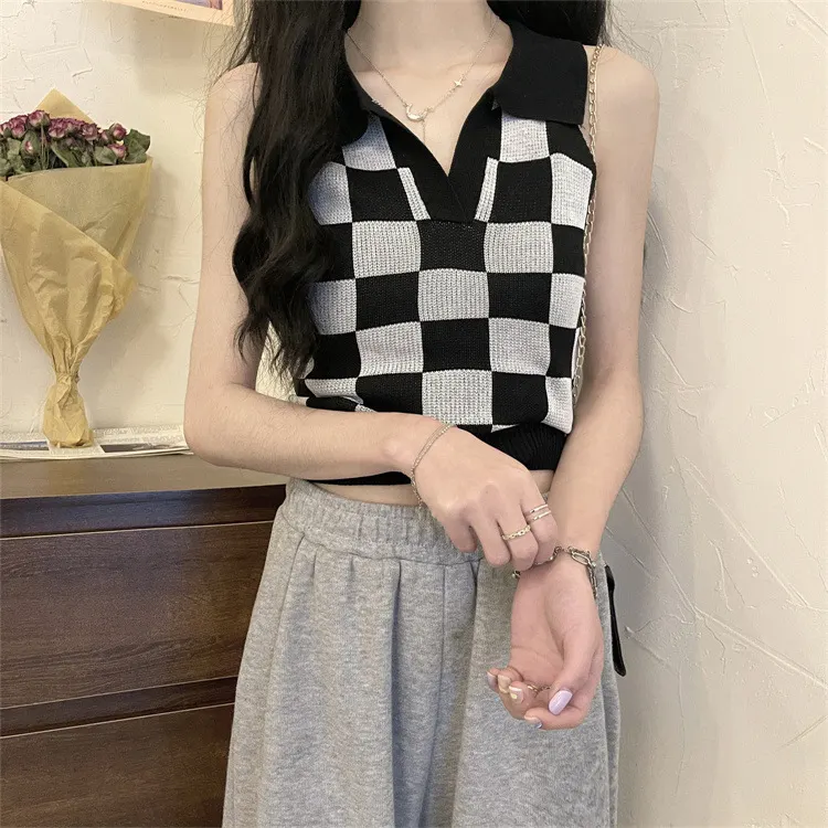 Uveng Uveng Lattice Collar Sling Vest Women Pure Babes Wear Design Sense Inside A Short Bottom Top