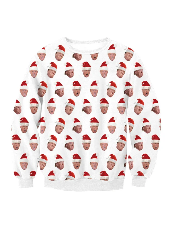 pullover sweater women santa elk long sleeve round neck loose top Flusfy