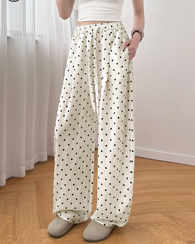 Polka Dot Side Pockets Loose Linen Pants