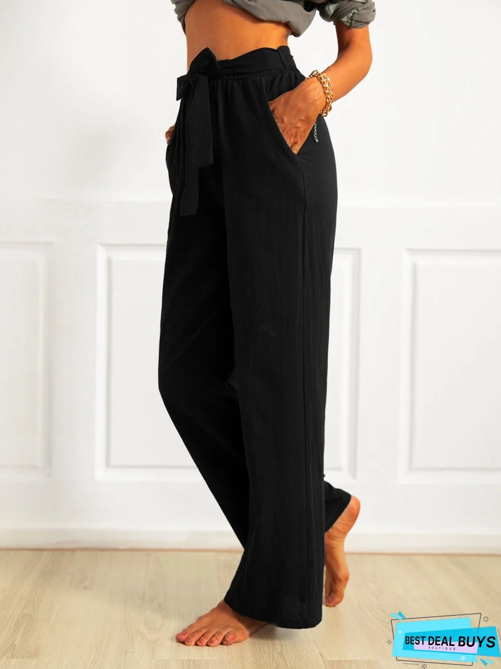 Casual Solid Pockets Pants