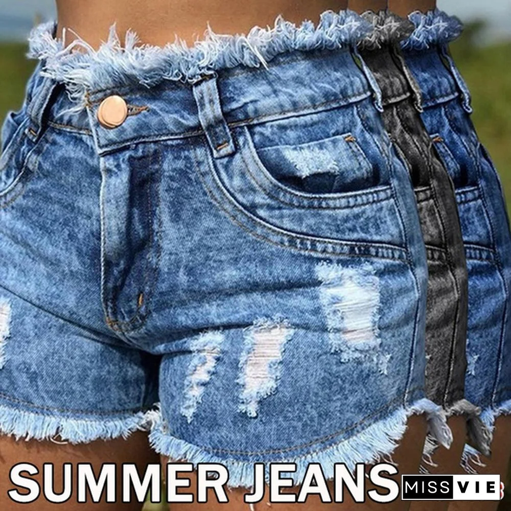 XXS-3XL Women Fashion Ladies Summer Shorts Jeans High Waist Skinny Denim Shorts Slim Fit Distressed Casual Bottoms Ripped Jean Shorts