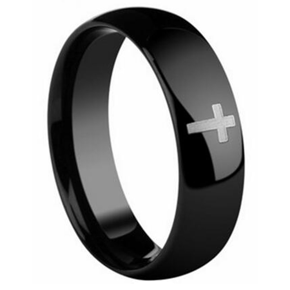 3.5MM Black Mens Full Arc Cross Tungsten Ring High Polished Tail Rings