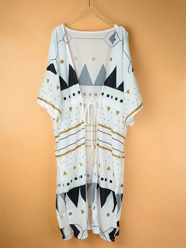 Plaid Printed Loose Bandage Tunicshang Cover-Ups Tops