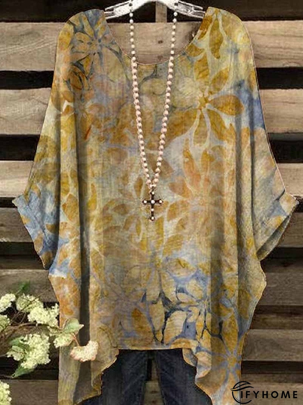 Women's T shirt Tee Flower Casual Daily Floral T shirt Tee Half Sleeve Print Crew Neck Ethnic Loose | IFYHOME