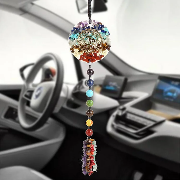 Chakra Natural Crystal Stone OM Symbol Car Decoration