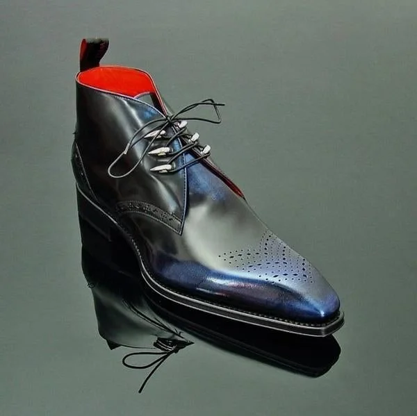 Men's Hand-Painted Leather Lace Up Boots
