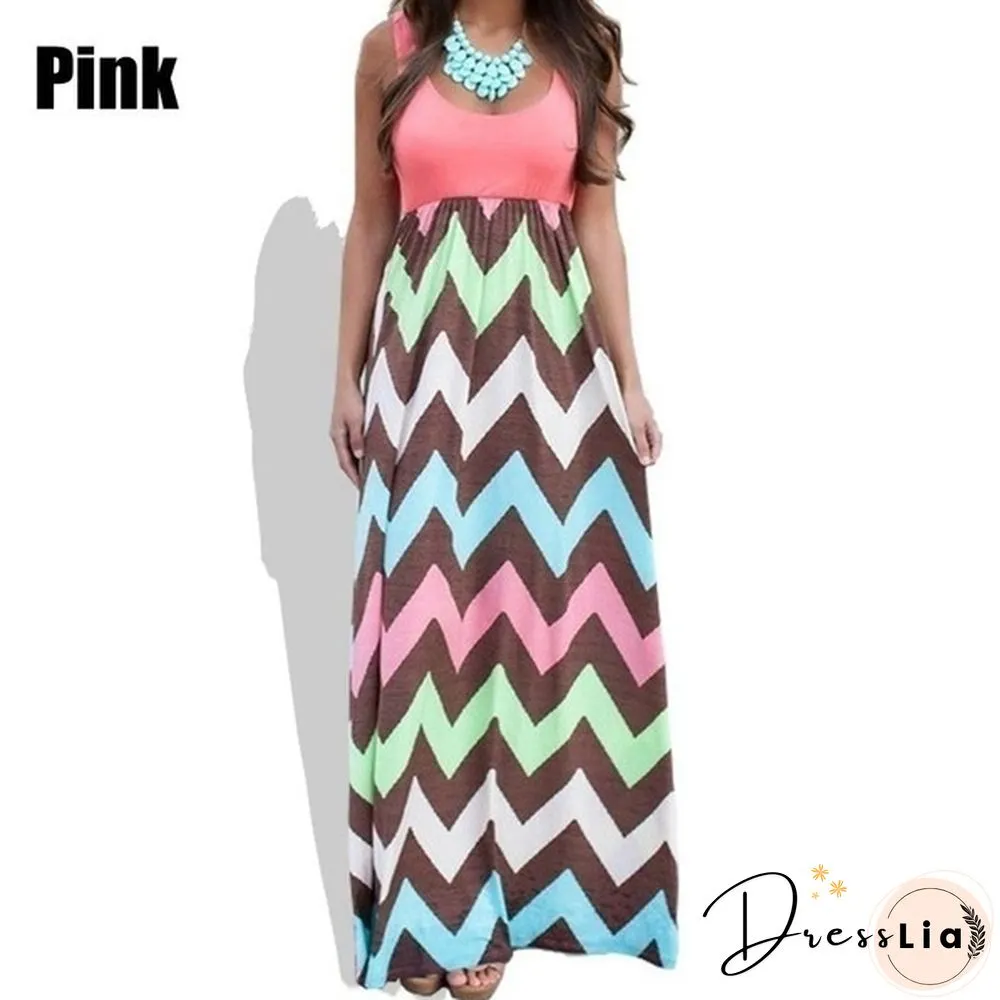 Fashion Women BOHO Party Dress Ladies Striped Print Maxi Summer Beach Long Plus Size S-5XL