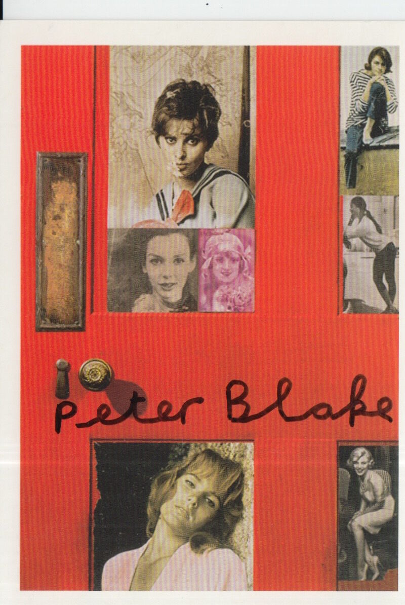 PETER BLAKE HAND SIGNED 6X4 POSTCARD ART MEMORABILIA GIRLIE DOOR.