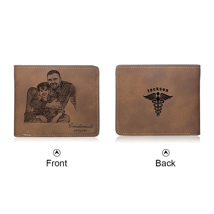 Custom Photo Wallet with Name Medical Treatment Pattern Engraved on the Back - Gift for Him