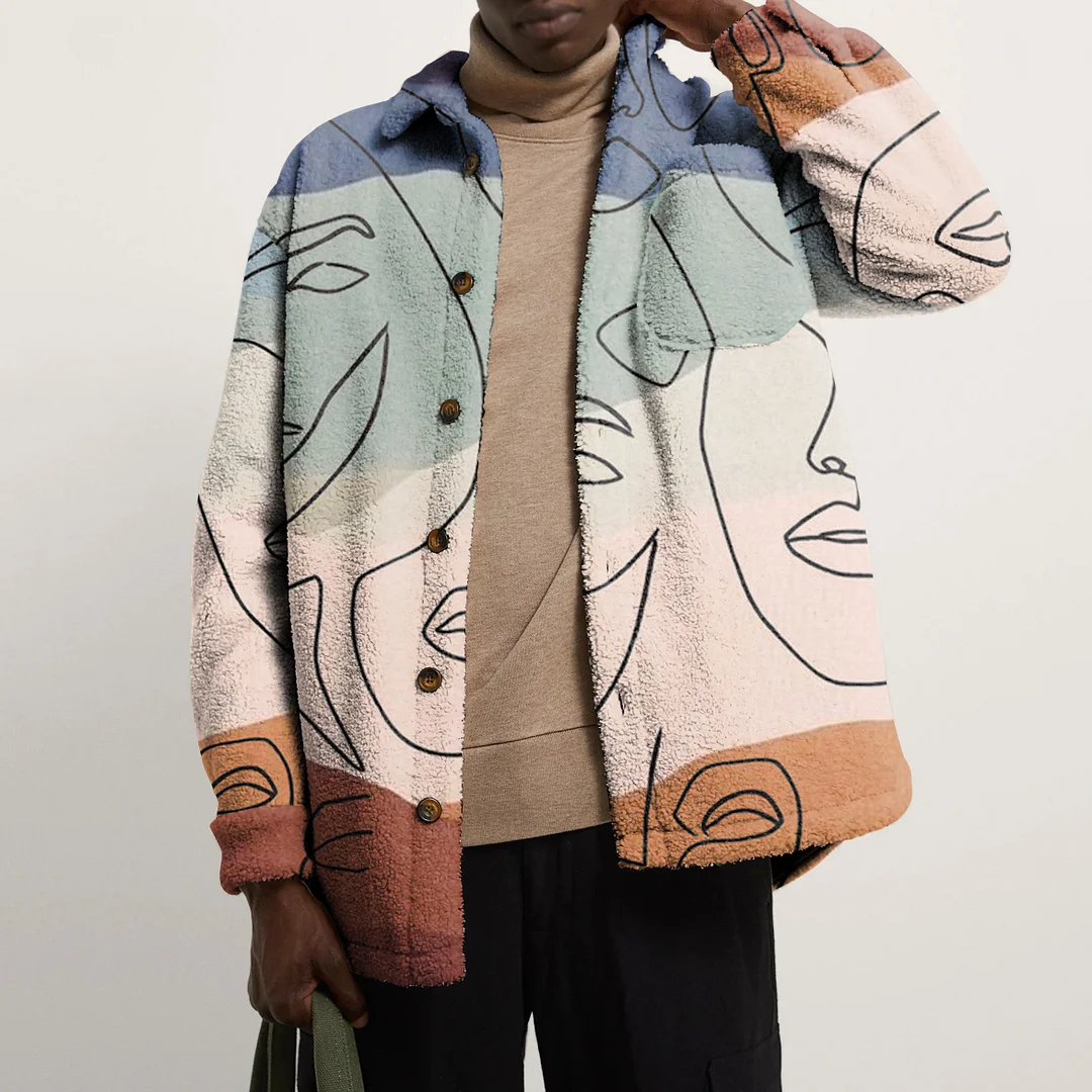 Polar fleece vintage print lapel coat