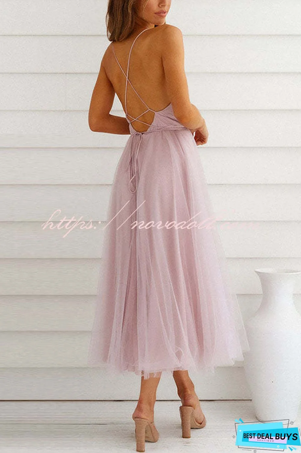 Feeling Romantic V Neck Tulle Midi Dress