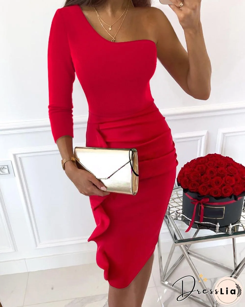 Slash Neck Asymmetrical Straight Bodycon Dress