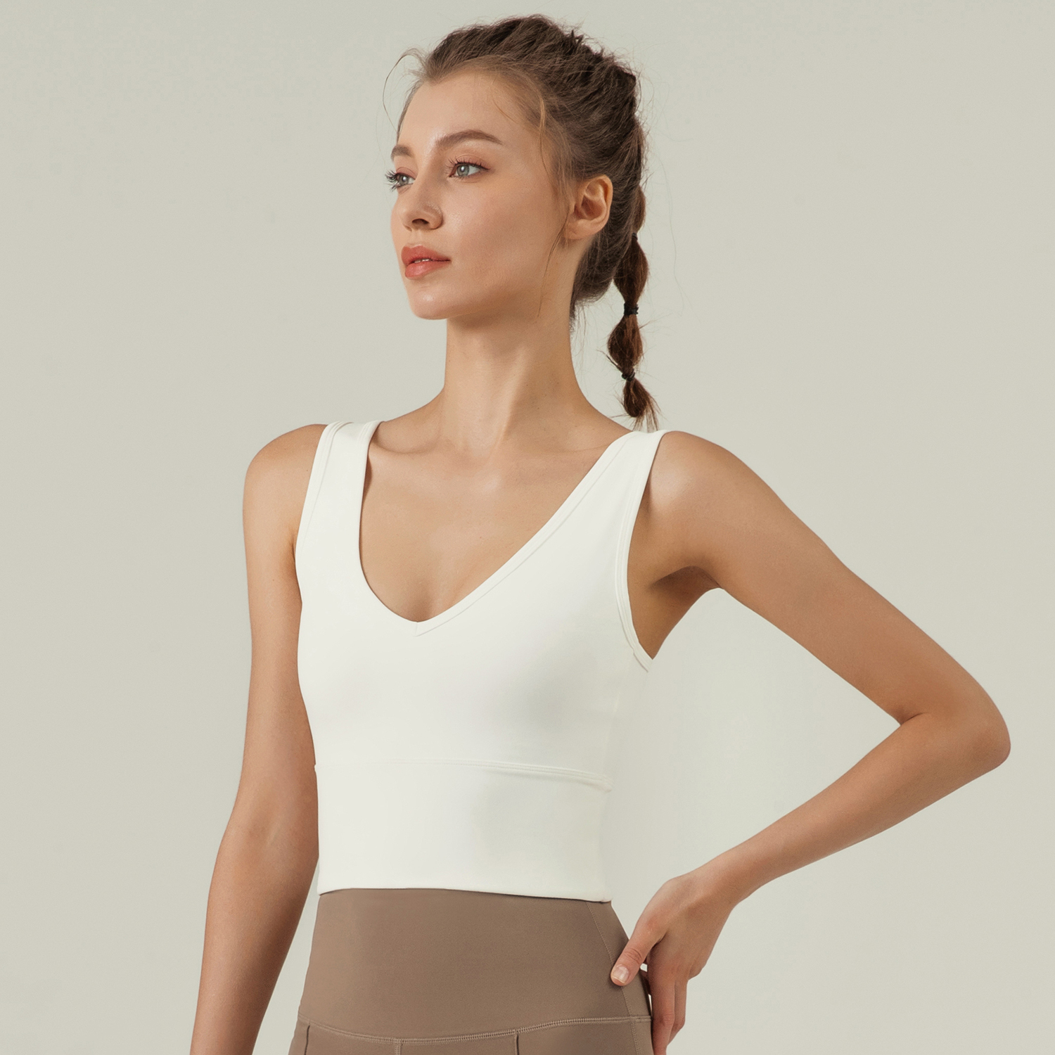 Buy Hergymclothing White women's v neck u back wide stretchy straps gym yoga support tank tops online