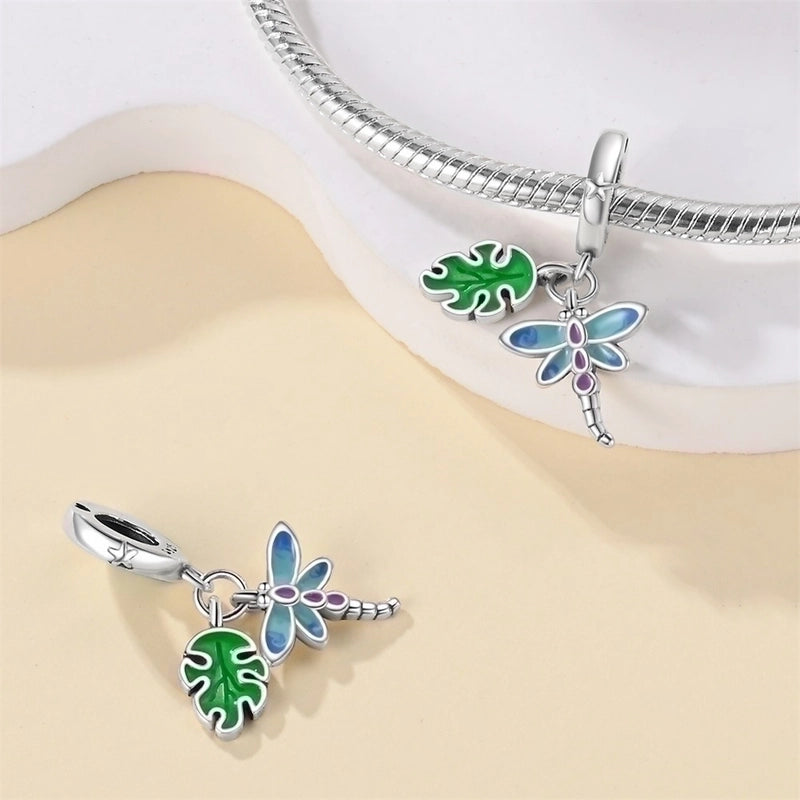 1 Piece Hole 4~4.9mm 925 Sterling Silver Zircon Insect Leaves Dragonfly Polished Pendant Jewelry Accessories