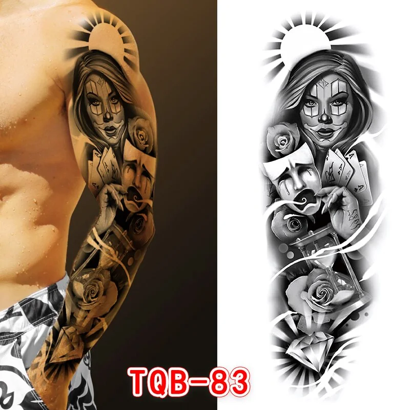 Sdrawing Men Temporary Tattoos Large Arm Sleeve Tattoo Sticker Dragon Tiger Fish Full Skull Totem Wolf Waterproof Fake Tattoo for Women