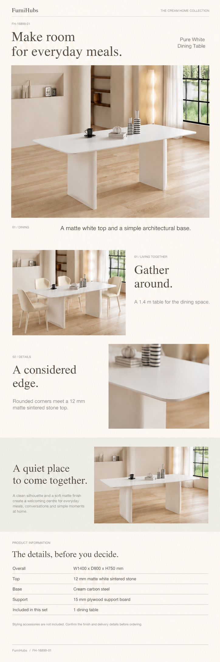 Cream Sintered Stone Dining Table — Product view 2
