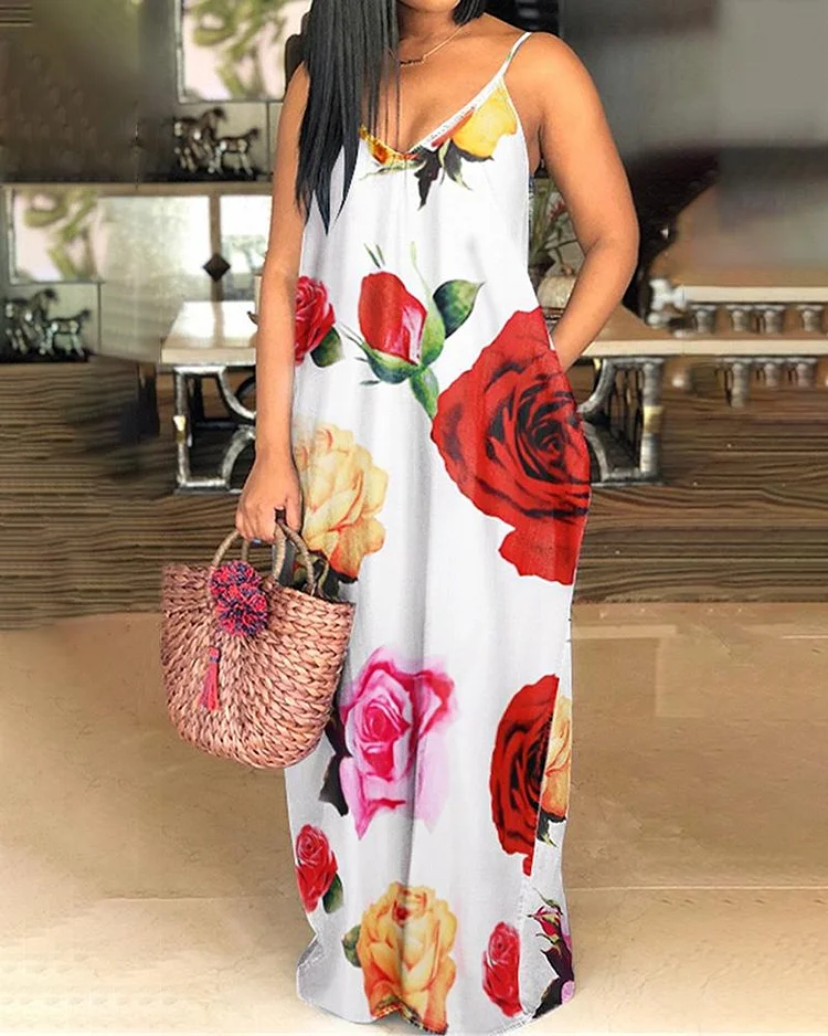 Floral Print V-neck Maxi Dress