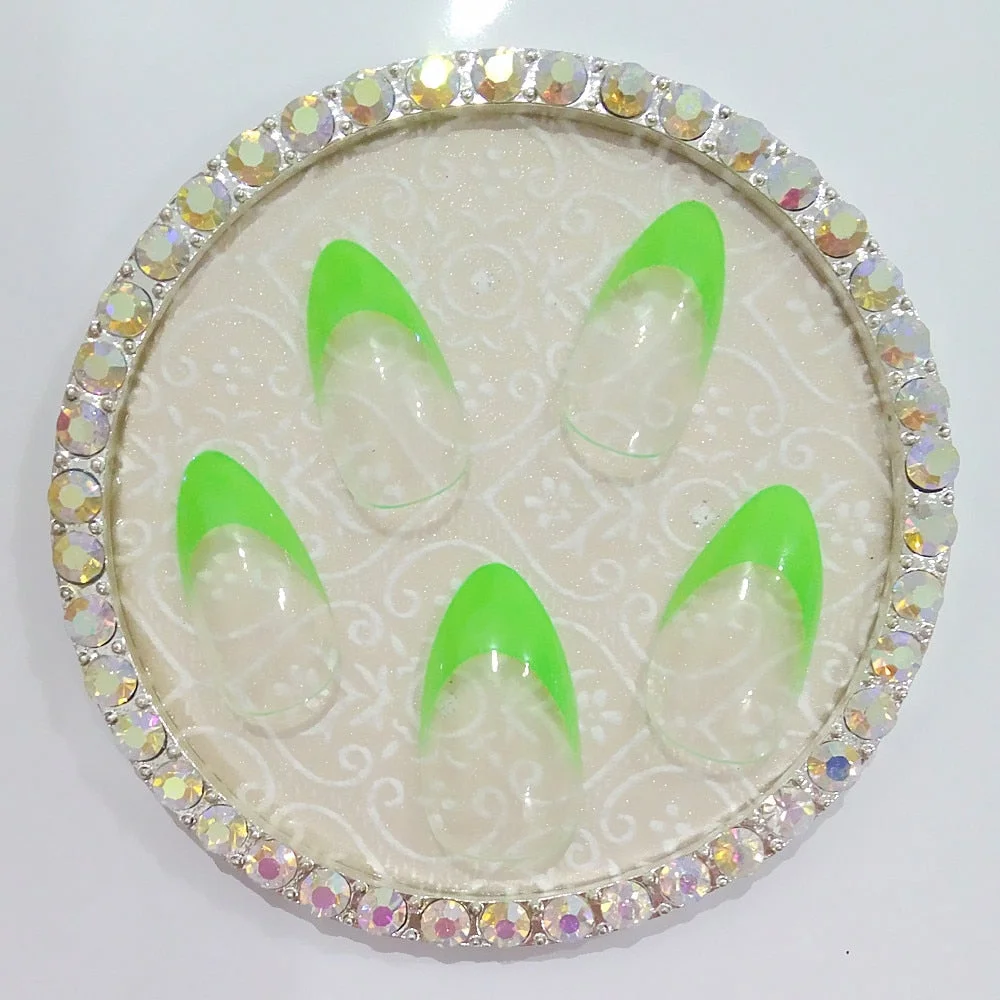 24Pcs Shiny Short Stiletto False Nail Bright Yellow French Artificial Fake Nails DIY Manicure Nail Art Finger Tips-Nail Inspo