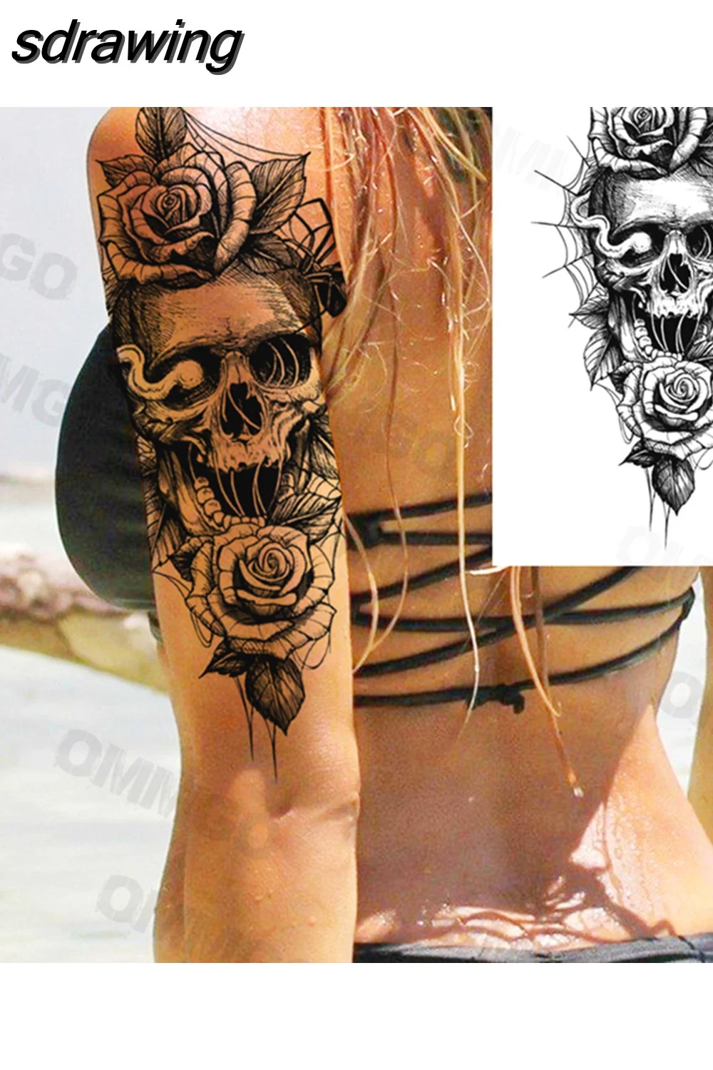 sdrawing Lion Rose Flower Temporary Tattoos For Women Adult Girl Compass Skull Fake Tattoo Arm Thigh Body Art Waterproof Tatoos