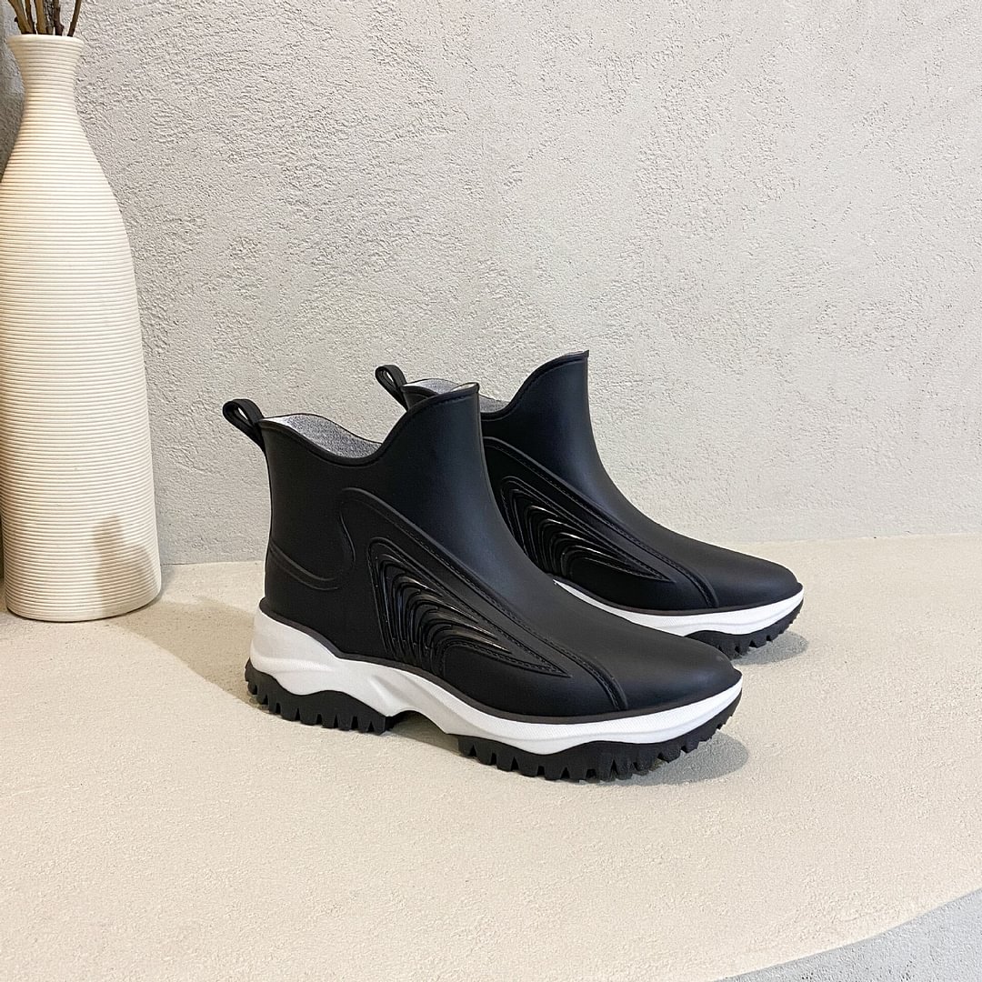 Yyvonne Women's Waterproof Rain Boots Ankle Boots No-slip Platform Pull on Casual Shoes Rain Boots Women