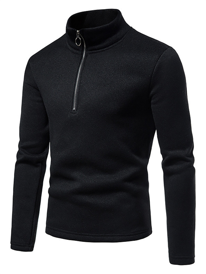 New Men's Sweater Placket Zipper Design Solid Color Turtleneck Bottoming Shirt Long Sleeve Men's Clothing