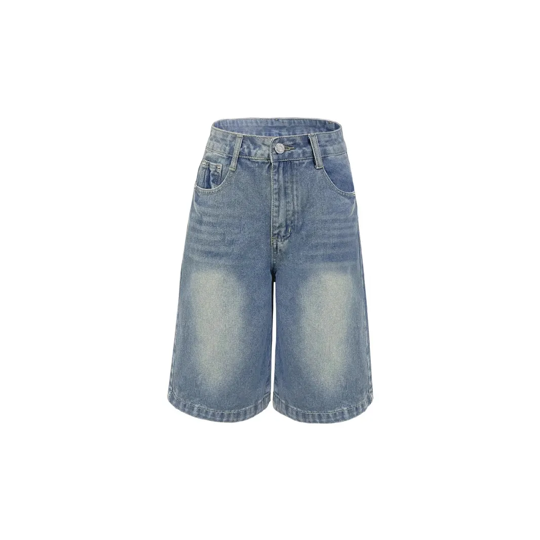 Women&rsquo;s Mid Waist Washed Straight Leg Denim Bermuda Shorts