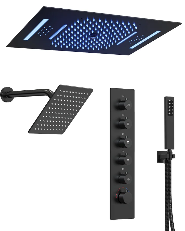 SFS-1051-BK Ceiling-Mounted Shower System with LED, Bluetooth Music & 8" Overhead Spray, Matte Black