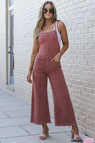 Texture Spaghetti Strap Square Neck Overalls