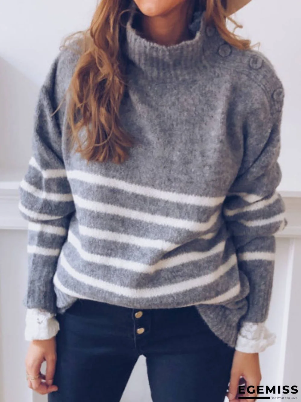 Cotton-Blend Turtleneck Casual Sweater | EGEMISS