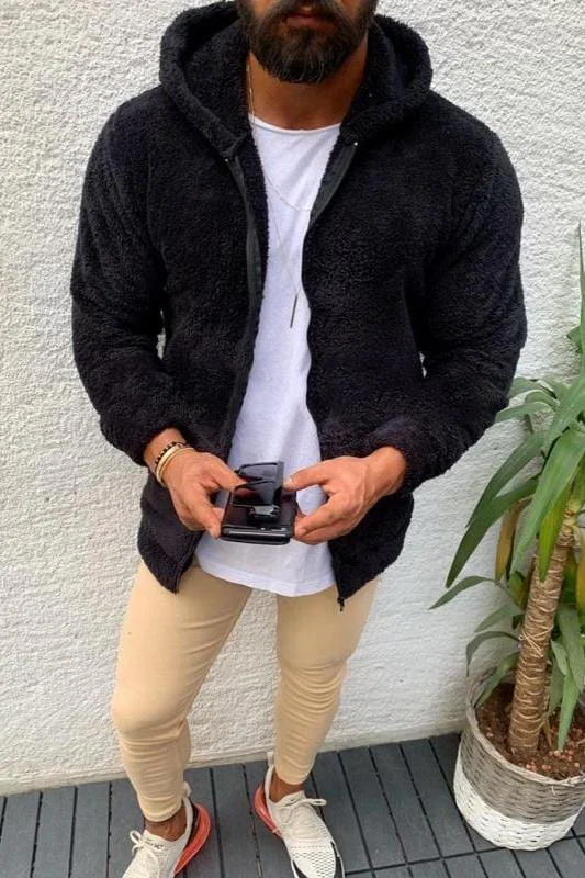 Fashion Plush Hooded Men's Coat