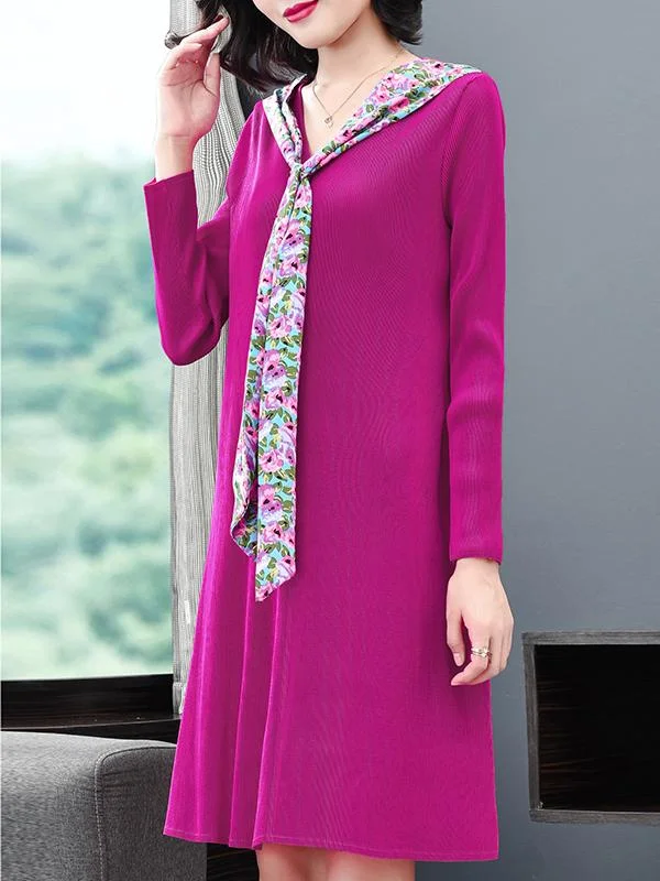 Elegant long-sleeved mid-length loose pleated dress