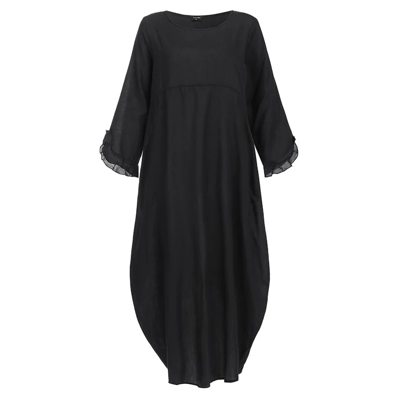 Winter Sweatshirts Dress Women Robe VONDA 2021 Casual Muslim Sundress Casual Long Sleeve Maxi Long Dress  Vestidos