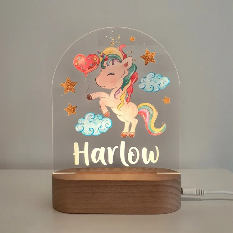 Personalized Rainbow Unicorn Night Light Custom Name LED Lamp Baby Gift for Kids
