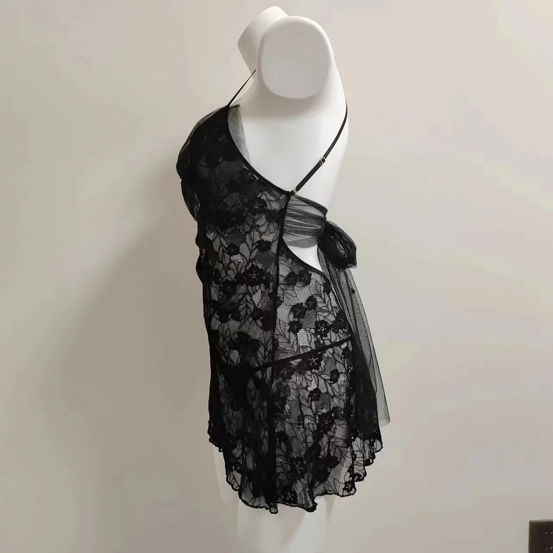 Nigikala Nigikala Pajamas Woman 2025 New Seduction Red Lace Hollow Big Bow Bow Small Breast Slings Sleeping Skirt