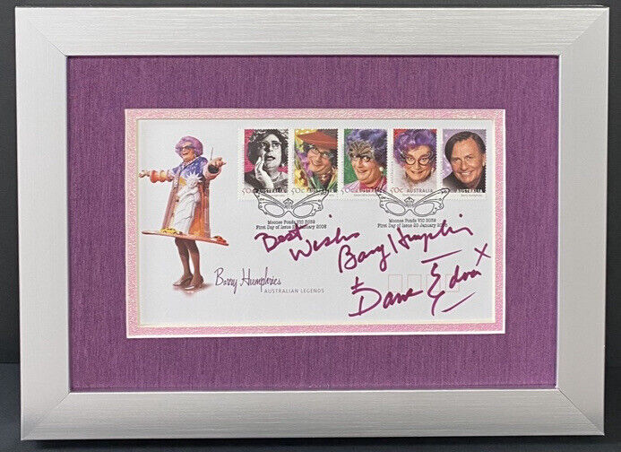 Dame Edna Barry Humphries Signed Autographed First Day Stamp Frame Drag Queen