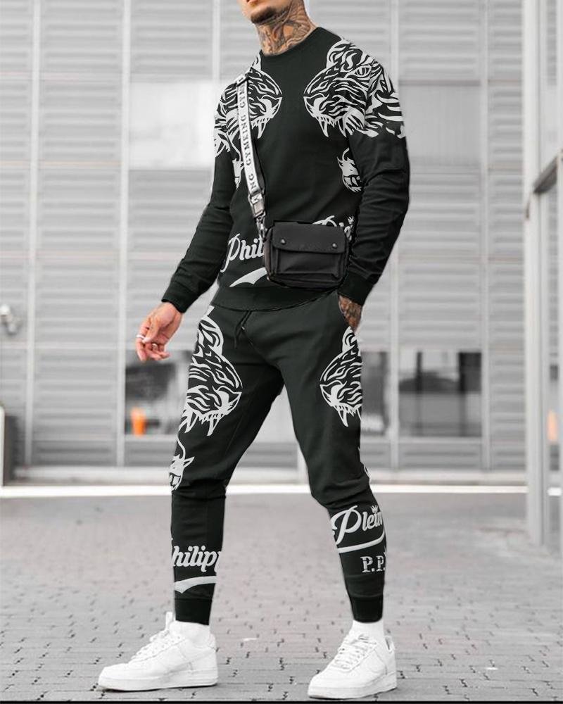 Men's Casual Tiger Line Printing Long-sleeved Suit