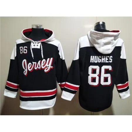 Men's New Jersey Devils #86 Jack Hughes Black/White Ageless Must-Have Lace-Up Pullover Hoodie