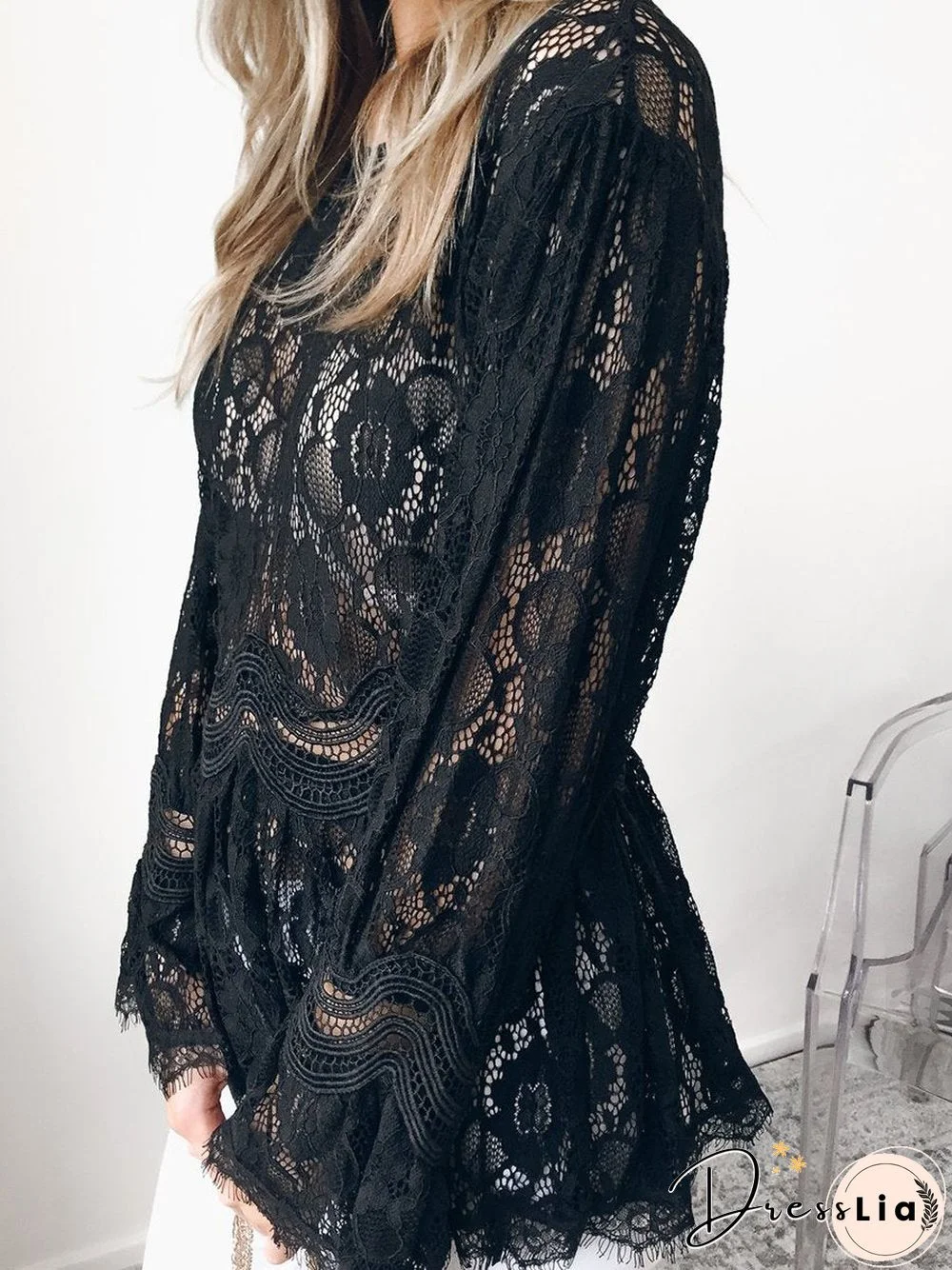 Lace Long Sleeves Round Neck Top