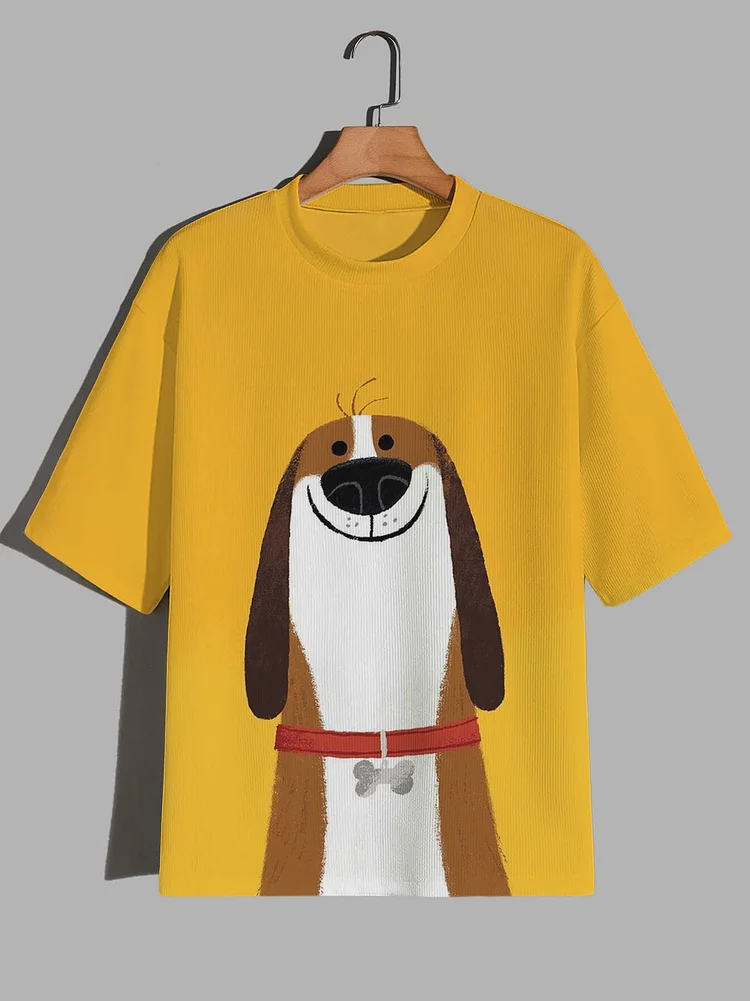 Men's Cute Smiling Dog Art Print Casual T-Shirt