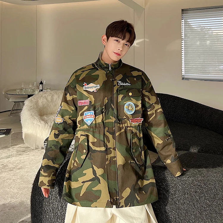 Dawfashion Techwear Streetwear-Original Designer Heavy-duty Midi Emblem Drawstring Camouflage Denim Jackets-Streetfashion-Darkwear-Techwear