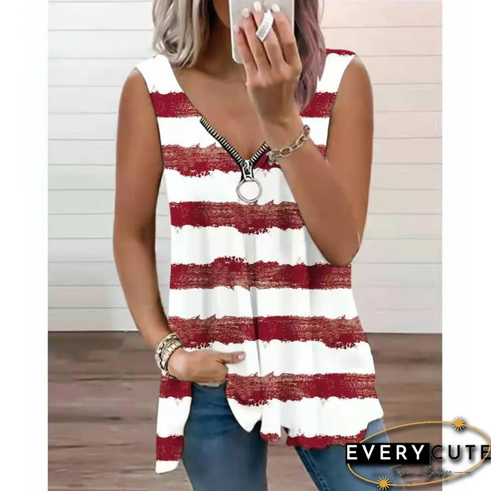 Zip Up Sleeveless Tank Blouse Top