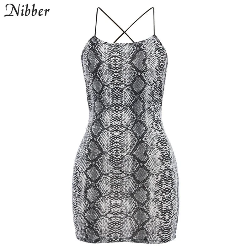 Nibber women Sexy Backless Snake Print Dress Summer Leisure vacation Spaghetti Strap Dress new Women wild Casual Party Dresses